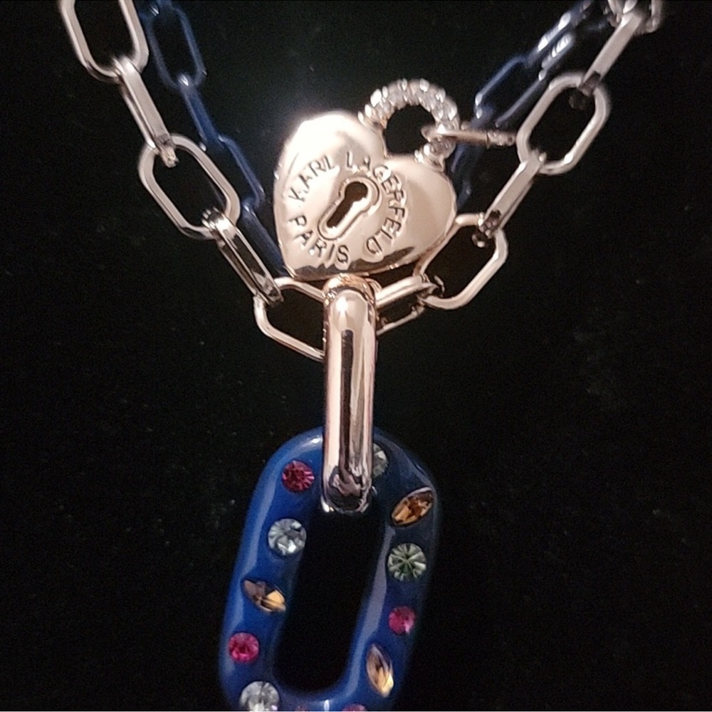 Karl Lagerfeld Blue and Gold Heart Necklace